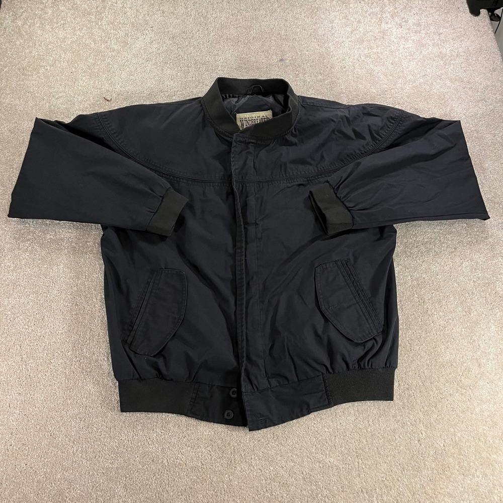 Original Windbreaker Bomber Jacket Mens Large Black Western Yoke Zip